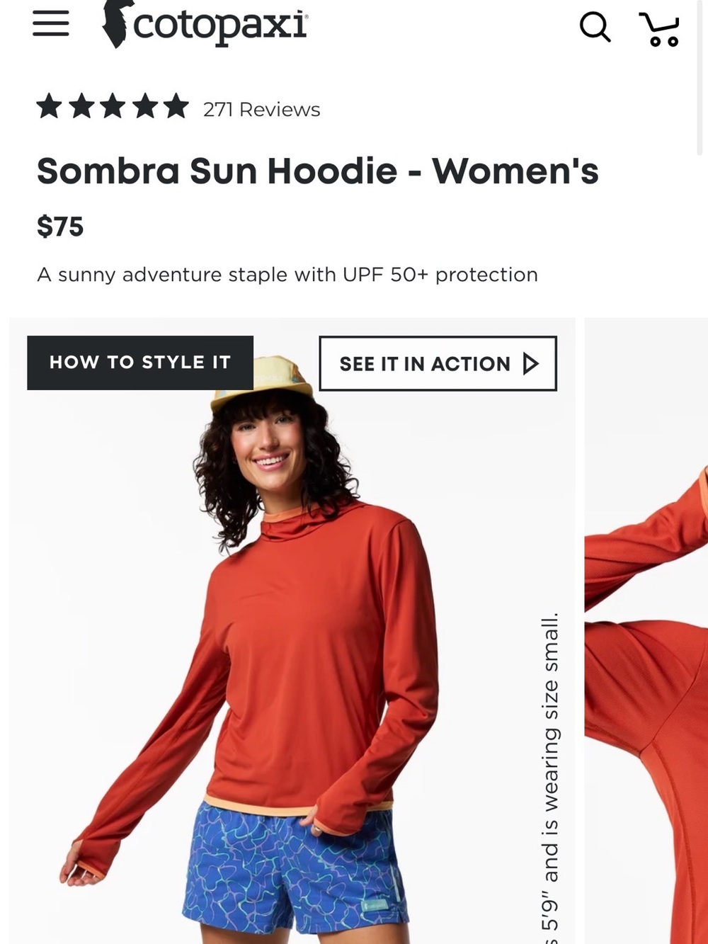 cotopaxi Sombra Sun Hoodie in Rust Orange